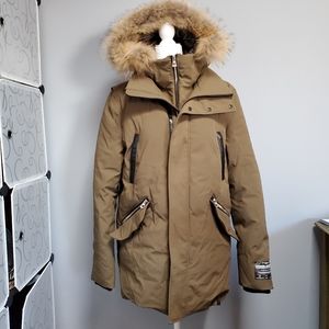 Men's Olive Rabbit fur Down Leather Coat Med